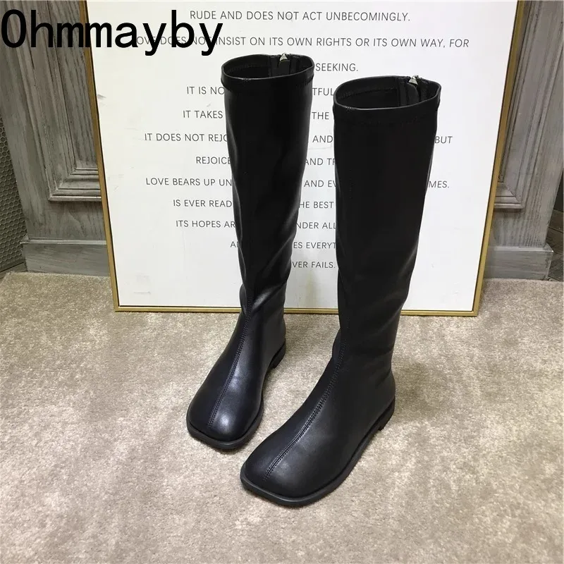 Women'S Fashion Knee High Boots - Женские высокие сапоги стрейч на плоской